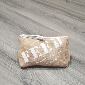 EUC Burlap & White #7 Wristlet Clutch Bag